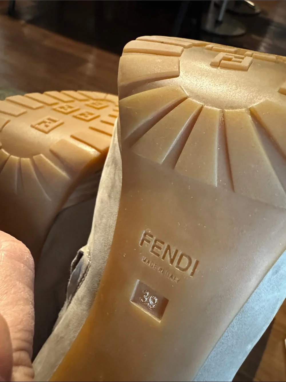 Fendi Taupe Suede Over-the-Knee Buckle Boots